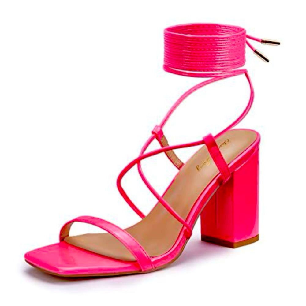 Elisabet Tang Women's Strappy Chunky Heels Sandals, Lace Up 3 inch Low Block NWT